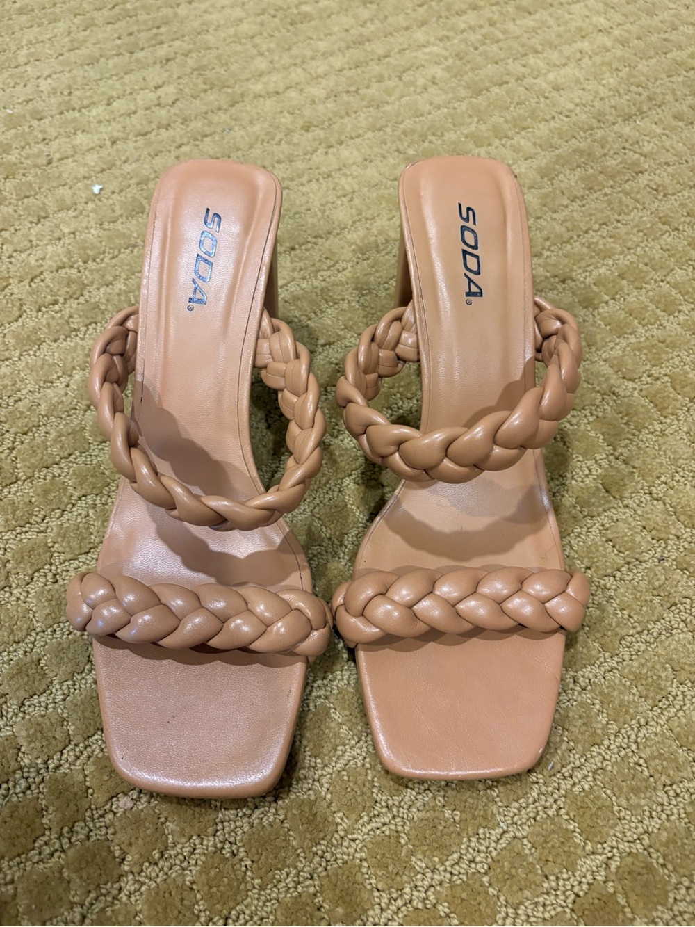 Soda Braided Double-Strap Block Heel Sandals - Tan